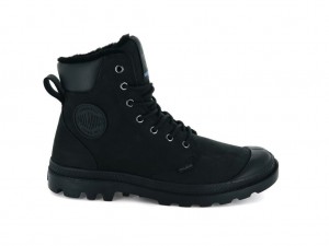 Black / Black Kids' Palladium Pampa Sport Cuff Wps Boots | DWNVOP-345