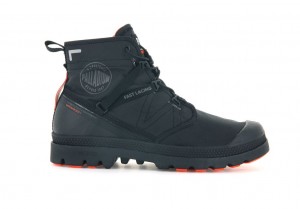 Black / Black Kids' Palladium Pampa Travel Lite+ Waterproof Boots | OFRYCH-971