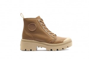 Brown Women Palladium Pallabase Leather Boots | ZPSROK-564