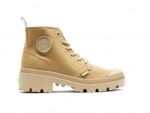 Caramel Women Palladium Pallabase Twill Boots | YQKXVF-105