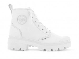 White / Black Women Palladium Pallabase Leather Boots | STQIHK-432