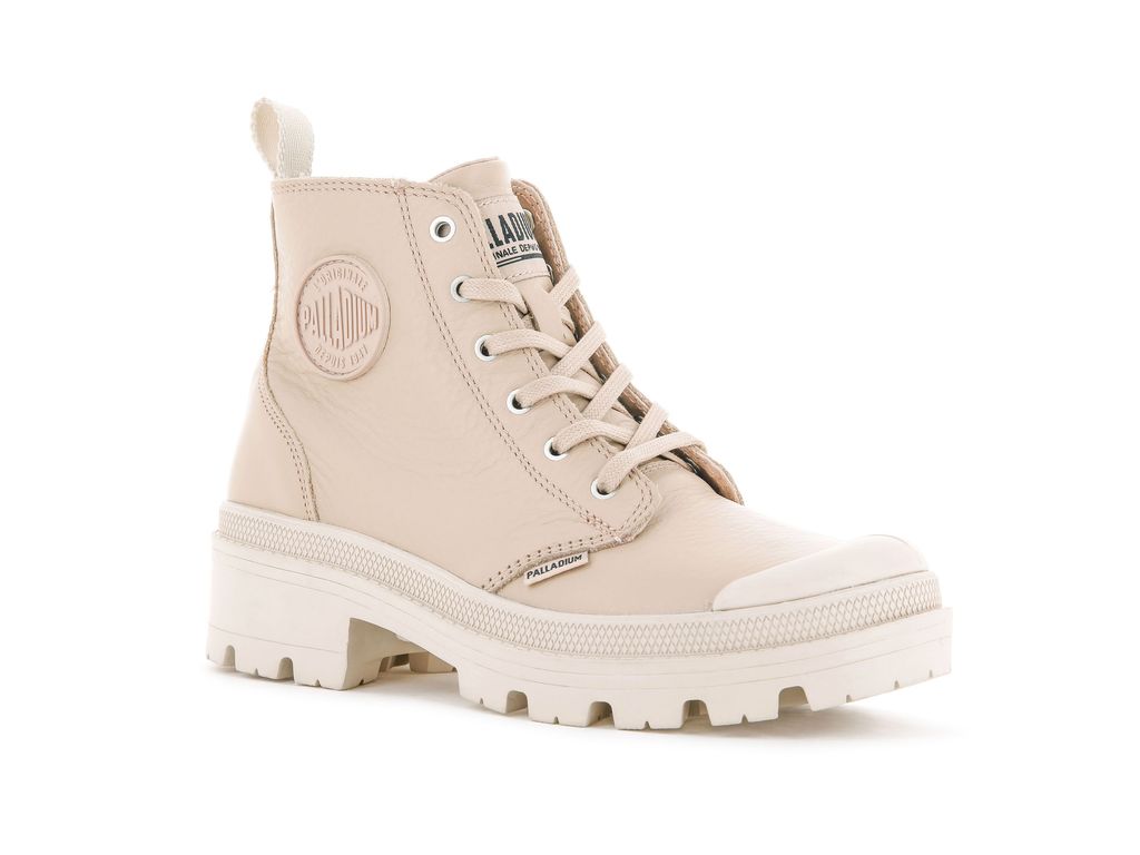 Beige Women Palladium Pallabase Leather Boots | DCTFJZ-268