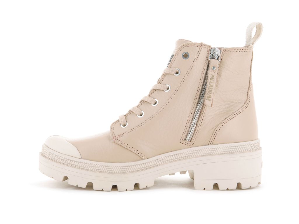 Beige Women Palladium Pallabase Leather Boots | DCTFJZ-268