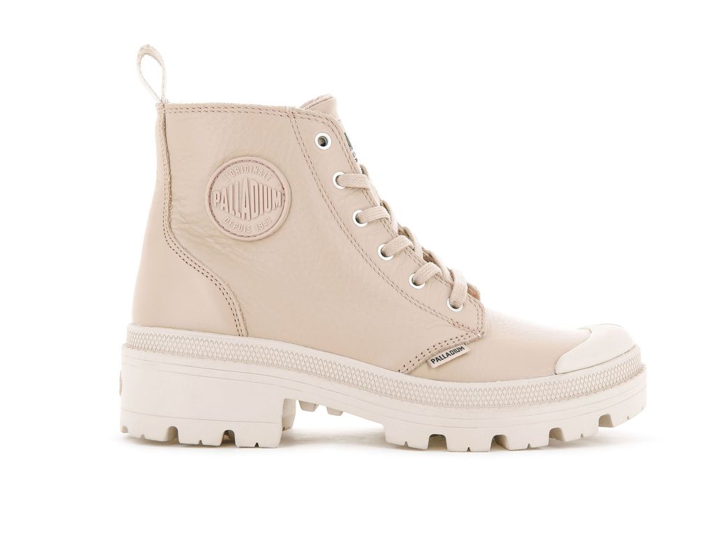 Beige Women Palladium Pallabase Leather Boots | DCTFJZ-268