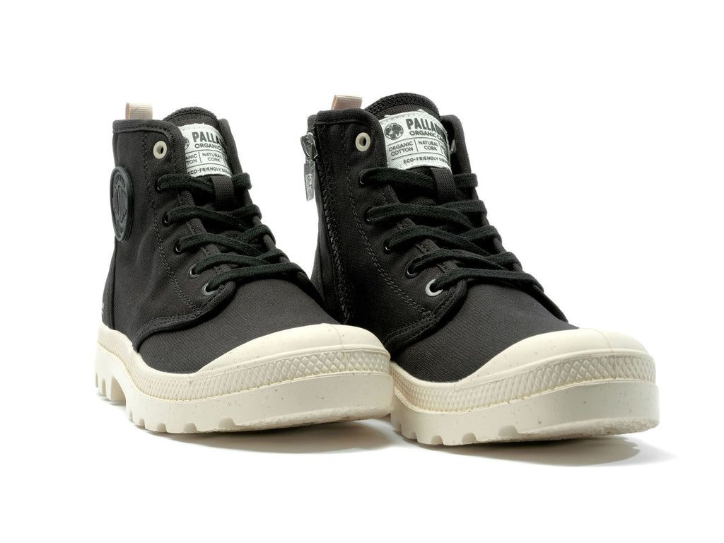 Black Kids' Palladium Pampa Hi Zip Organic Boots | HWVXGR-083