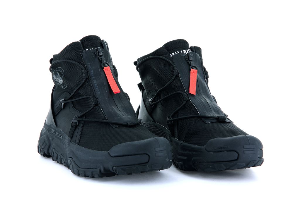 Black / Black Kids' Palladium Off-grid Hi Zip Waterproof + Sneakers | KJBMEH-427