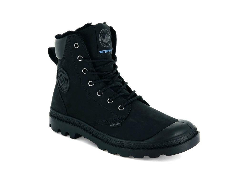 Black / Black Kids' Palladium Pampa Sport Cuff Wps Boots | DWNVOP-345