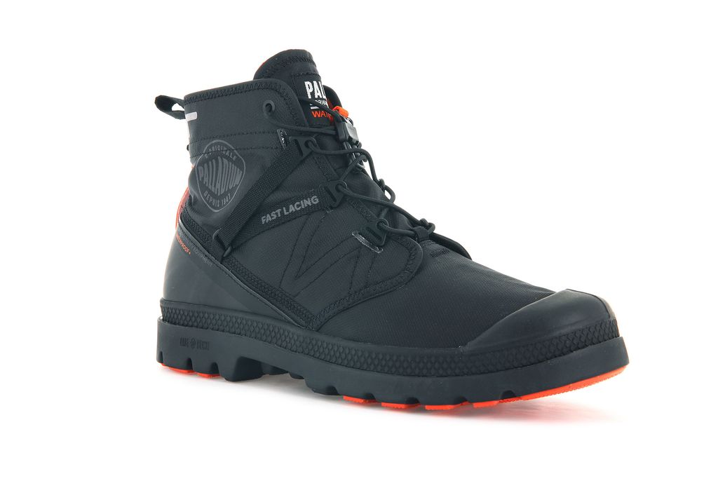 Black / Black Kids' Palladium Pampa Travel Lite+ Waterproof Boots | OFRYCH-971