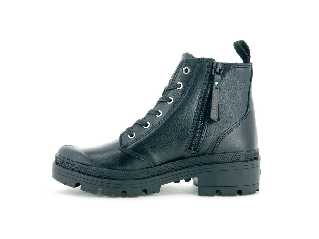 Black / Black Women Palladium Pallabase Leather Boots | SLPTAX-059