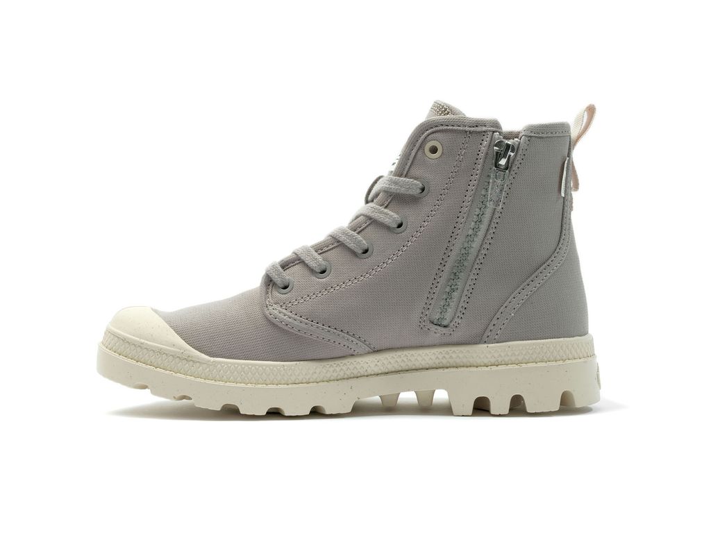 Grey Kids' Palladium Pampa Hi Zip Organic Boots | ZIXAMW-516