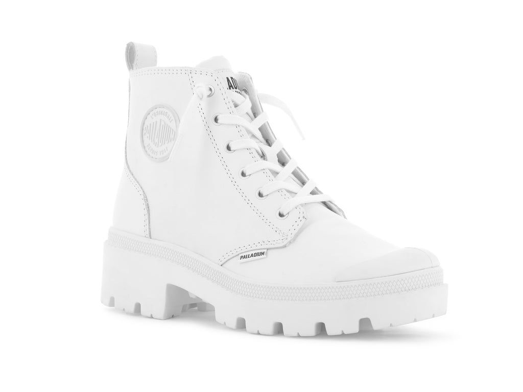 White / Black Women Palladium Pallabase Leather Boots | STQIHK-432