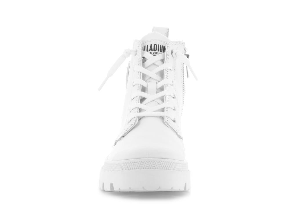 White / Black Women Palladium Pallabase Leather Boots | STQIHK-432