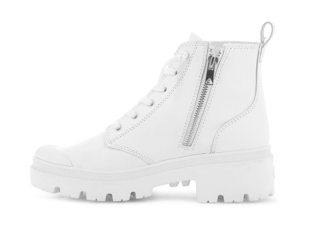 White / Black Women Palladium Pallabase Leather Boots | STQIHK-432