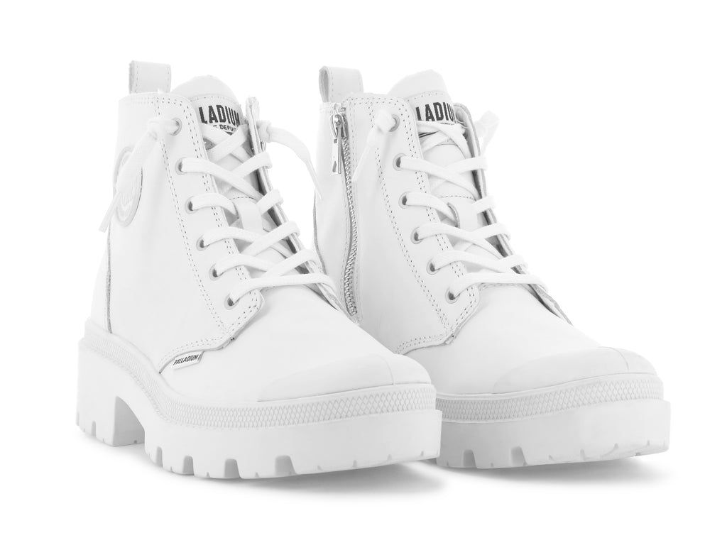 White / Black Women Palladium Pallabase Leather Boots | STQIHK-432