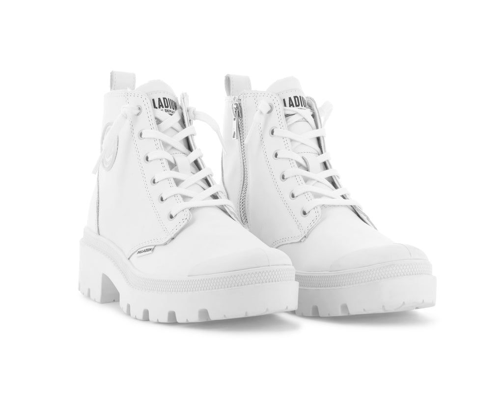 White / Black Women Palladium Pallabase Leather Boots | STQIHK-432